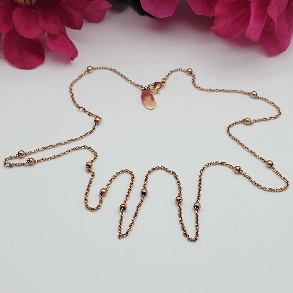 Rose Gold Plated Ball Bead Chain Necklace 20 Inch Lobster Clasp Signed "b"